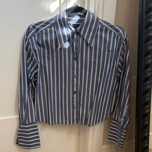 Banana Republic Striped Blue and White Button-Up Shirt